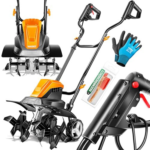 MASKO® Motorhacke elektrisch | Gartenfräse 1500 Watt 40cm Breite 20cm Tiefe | Bodenhacke Ackerfräse Kultivator | Elektro Hacke | klappbarer Handgriff Metallgehäuse | Transporträder & Zubehör | orange