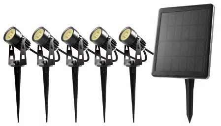nox light LED Solarstrahler Gartenstrahler Solarlampen Wasserdicht warmweiß Auto on/off Dämmerungssensor IP65 3000K 5W / 70lm pro Leuchte (5er Set)