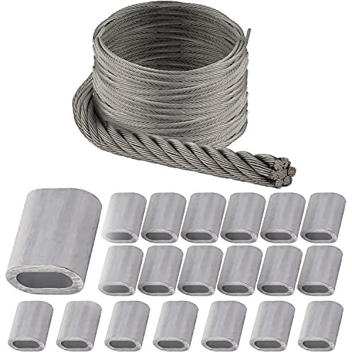 OPIOL QUALITY® 30m Drahtseil weich 7x19 5mm, 20x Pressklemme Aluminium 5mm Edelstahl A4 Set Drahtseil Seil Kabel Seilklemmen Seil Kasuchen Klemme Rankhilfe Sonnensegel