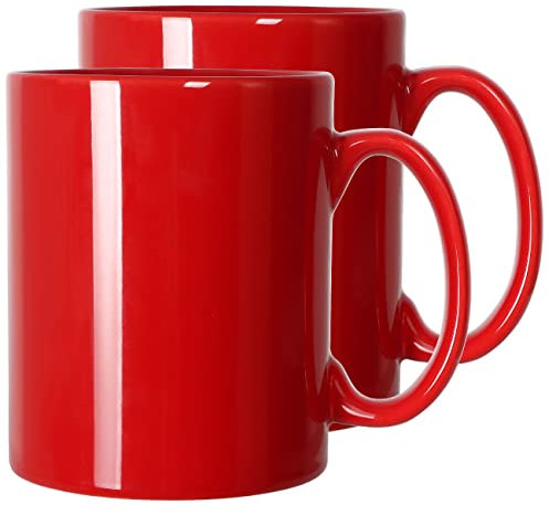 SHOWFULL Extra Large Coffee Mugs, 22 OZ Coffee Mug Set of 2, Smooth Ceramic Boss Cups, Big Capacity and Large Handle, for Dad Men, Red