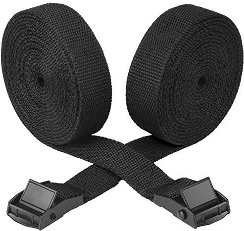 Noosverl 2 cinghie di tensione multifunzionali con fibbie in metallo, robuste cinghie di ancoraggio con chiusura a morsetto, per bicicletta, moto, auto, trasporto (300 x 2,5 cm) (nero)