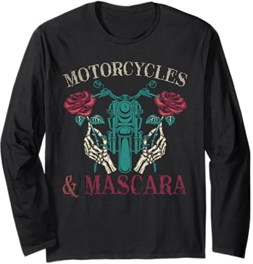 Motorbike Riding Women Motorcycles and Mascara Roses Biker Long Sleeve T-Shirt