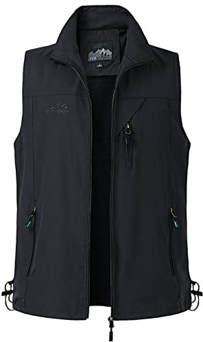Yukirtiq Herren Outdoor Anglerweste Leicht Safari Weste Multifunktionsweste Atmungsaktiv Angeln Weste Jagdweste Taschen Wandernweste Fotografie Ärmellos Jacke, Schwarz, M