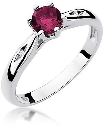 MARKO Verlobungsring aus Weißgold für Damen mit 0,60 Karat Rubin und 0,01 Karat Diamanten Ring 14 Karat Gold (585) Goldring mit Box | Goldring für Frauen