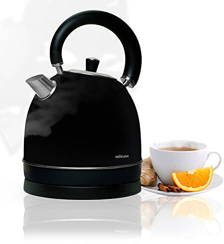 Mellerware - Bollitore elettrico in acciaio inox Spring! 2200W | 1,8L | 0-100ºC Riscaldamento rapido <3min | Indicatore livello acqua | Base 360º | Senza BPA | Design elegante e moderno | Nero