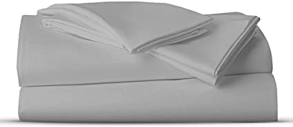 AATH COLLECTION Bed Sheet Set, 100% Egyptian Cotton, Easy Care & Super Soft 4 Pieces Bedding Set - Flat Sheet & Fitted Sheet with 2 Pillowcases (SILVER, Double)
