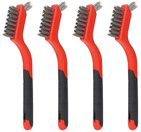 SI FANG 4Pcs Small Steel Wire Brush Cleaning Brushes with Double Ended Pick, for Metal Rust Paint Removal, Gas Stove Cleaning Dirt Welding Slag, Remove Moss, Working Length 40mm