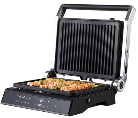 Mellerware - Parrilla Eléctrica Hotty! 2000W | Menús Programables| Placas Extraíbles con Temperatura Independiente 90-230ºC | Temporizador | Apertura 180º | Antiadherente sin PFOA | Negro