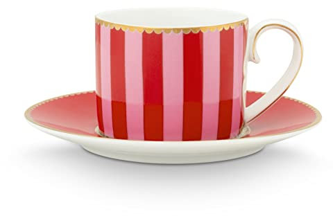 Pip Studio Love Birds Stripes Espressotasse m.U. rot/pink 125ml