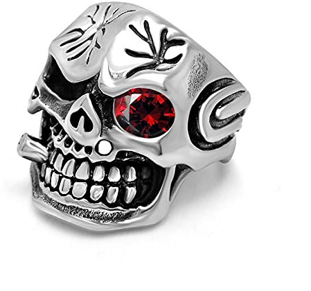 BCughia Vorsteckring Silber, Ringe Frauen Modern Titan Stahl Kubikzirkonia Totenkopf Ring Breite 25mm Valentinstag Ring Geschenk Größe 60 (19.1)