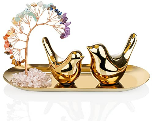 ZenBless Crystals Tree,Small Birds Statue,7 Chakra Healing Crystals Stones Tree Storage Tray Yoga Meditation Zen Room Office Home Decor Set Figurine Ornament Decoration Feng Shui Wealth Luck