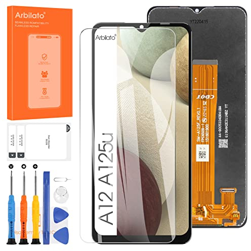 Pantalla de repuesto para Samsung Galaxy A12 para Samsung A125 LCD SM-A125F, SM-A125M, SM-A125U, piezas de reparación de montaje digitalizador de pantalla táctil (color negro, sin marco