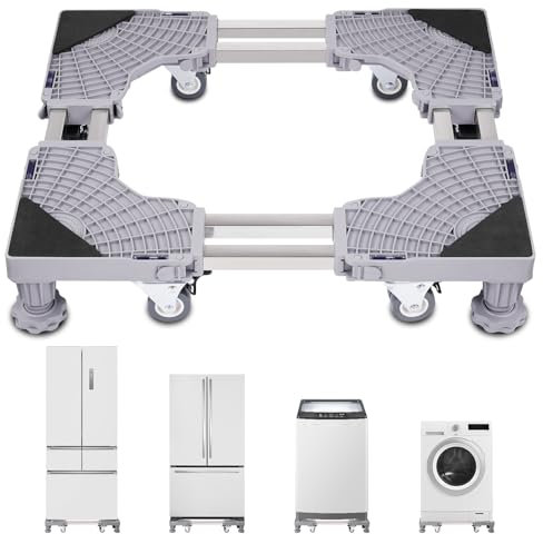 Heavy Duty Fridge Stand Mobile Base, Washing Machine Stand with 8 Locking Wheels and 4 Strong Feet 20-27, Adjustable Furniture Dolly for Washer, Refrigerator and Dryer