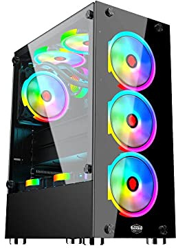 MACHPOWER Accesorios PC y Portátiles Marca Modelo Case Gaming 4 Fan ARGB, 3 USB3.0, Glass Front Panel