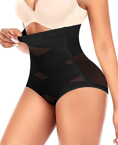 YARRCO Braga Faja Reductora Mujer Invisible Adelgazante Braguitas Moldeadoras Vientre Plano Abdomen Cintura Alta Faja Postparto Shapewear Control de Barriga sin Costuras (Negro-Boned,M)