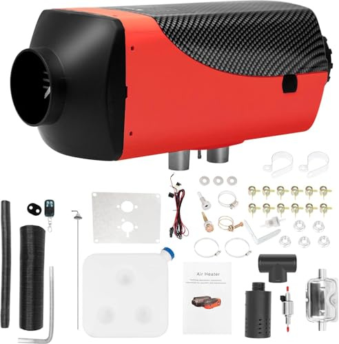 EVGTTI 12V 5KW-8KW Air Diesel Heater Parking Night Heater with Silencer LCD Switch 10L Tank For Truck, Boat, Car Trailer, Motorhomes, Campervans, Caravans (Red)