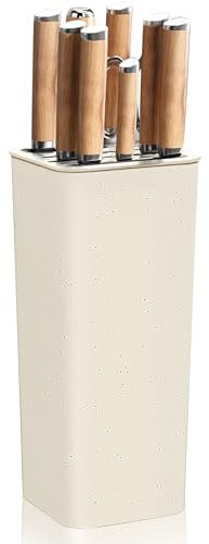 NEWE Knife Block Holder Without Knives, Universal Kitchen Storage Stand with Wavy Slots to Protect Blades, Small Space-Saving Knife Organizer for Countertop, Detachable for Easy Cleaning