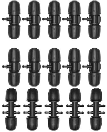 Hydrogarden 15 pezzi raccordo per tubo da 1/2 pollici, connettore per irrigazione a T, connettore per tubo da giardino, riduttore a T con ardiglione per sistema di irrigazione del giardino