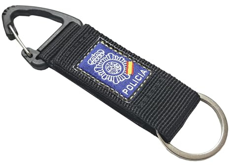 Tiendas LGP - Llavero Mosquetón, loneta de nylón, Policía Nacional, con anilla y mosquetón, negro