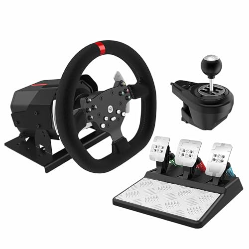 NVYAZJ Volant de course PC, équipement de sport électronique avec manette de vitesse 270/900 degrés 6 + 1 double palette pour PS3/4/PC Résistance au glissement avec retour de force, accessoires