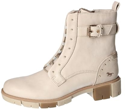 MUSTANG Damen Stiefelette Nieten Schnürboot Riemen mit Schnalle 1443-505, Größe:38 EU, Farbe:Beige