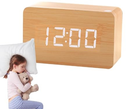 Zvn Zojne Orologio da comodino elettrico, orologio digitale in legno, sveglia a LED con livelli di luminosità regolabili e controllo del suono, orologio da scrivania estetico digitale per cucina,