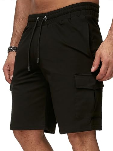 MakingDa Men’s Cargo Shorts Pockets Drawstring Elasticated Waist Workout Sports Running Gym Regular Fit Joggers Casual Summer Jogging Bottoms Black XXL