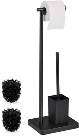 Relaxdays WC Garnitur, HBT: 66,5x23x18 cm, stehender Klopapierhalter, WC-Bürste mit Bürstenhalter, Edelstahl, schwarz