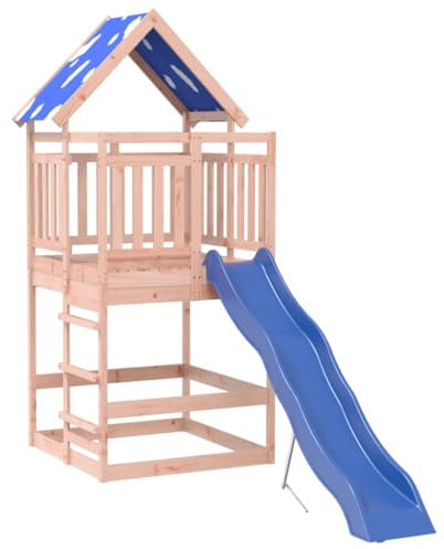 vidaXL Douglas - Parc d'extérieur en bois massif - Balançoire de jardin - Maison de jeu avec toboggan - En bois