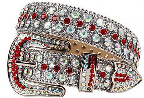 amangul Strass-Gürtel, Glitzer-E-Gürtel, Damen, Nietengürtel, Cowgirl-Gürtel, Westerngürtel, E-Taillengürtel, Jeans-Gürtel, 100 cm, roter Diamant, Length 100Cm