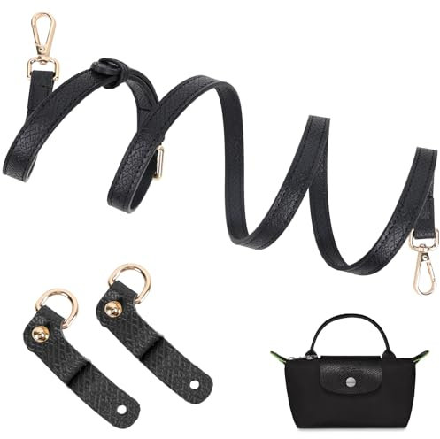 Schultergurt für Longchamp Tasche Damen Original,Kein Punsch Schwarz Taschengurte Zum Wechseln,Lederriemen mit Verschluss Straps für Longchamp Mini Bag,Schulterriemen (Breite des Schultergurtes 1,4cm)