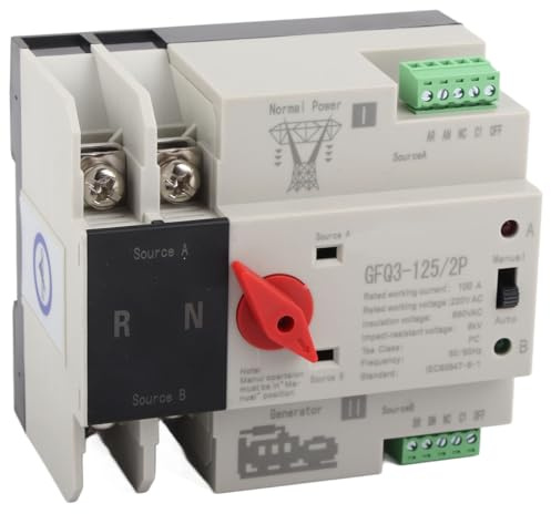 FTVOGUE Interruptor de Transferencia Automática de Doble Potencia de 110V, Interruptor de de Generador 2P de 100 Amperios, Interruptor ATS de Control WiFi (100A)