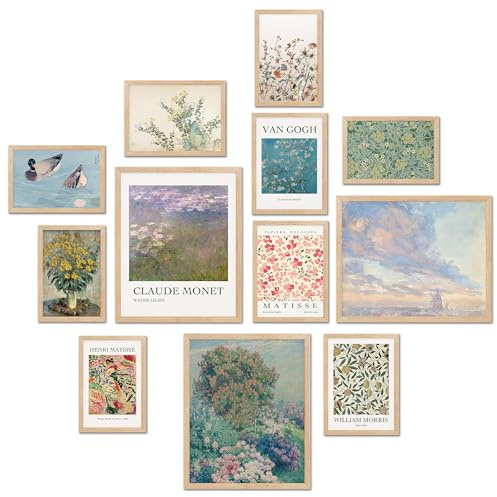 TwoDays Vintage Eclectic Wall Art Prints, Colorful Maximalist Room Decor Aesthetic, Famous Artist Painting Gallery Artwork Posters for Dorm. (Multi Sizes, 8 X 10 Largest, Set of 12, UNFRAMED)