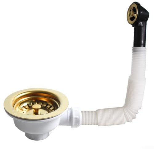 Kitchen Sink Waste Kit Gold Stainless Steel Sink Overflow Kit 114mm Kitchen Sink Strainer Overflow Pipes with Square Drain Cover