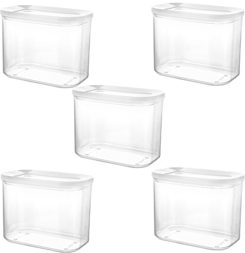 YOUNTHYE 5 teiliges Set Kunststoff Vorratsdosen mit Deckel Luftdicht，1000ML Rechteckige Küche Aufbewahrung & Organisation, Weiß Optima Zum Versiegeln und Konservieren von Lebensmitteln