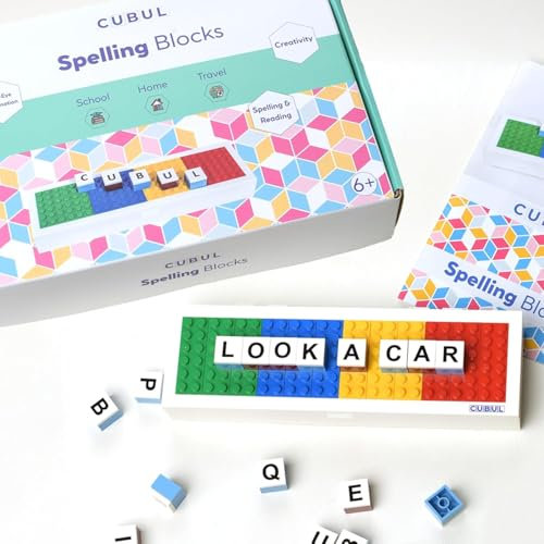 Lesen und schreiben Lernen - CUBUL Spelling Blocks - Lernspiel ab 5 mit 40 Buchstaben Bausteinen in praktischer Box - Kindergarten Vorschule und Grundschule, Schulanfänger