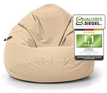 Nadimaideal Sitzsack Tropfenform Kastanie | Bodenkissen für Kinder & Erwachsene | Indoor & Outdoor | Gaming Sitzsack - Sitzkissen - Beanbag | Füllung EPS Perlen (Beige, XL-Durchmesser 77 cm)