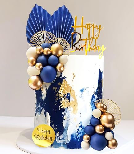 Blue and Gold Cake Balls Blue Happy Birthday Cake Topper Golden Cake Balls for Birthday Wedding Anniversary