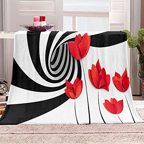 Kuscheldecke Flanell Decke 150X200Cm 3D Drucken Microfaser Weich Flauschige Warm Plüsch Wohndecke Rot Floral Kreativ Muster Tagesdecke Fleecedecke Winterdecke Für Sofa Und Bett