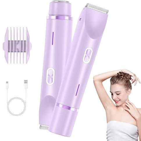 Kryvella Intimrasierer Für Frauen, 2 in 1 Elektrischer Rasierer Damen, Dual-Head Damenrasierer Elektrisch, Wasserdicht Nass- und Trockenrasierer für Gesicht Körper Bein Bikini (Lila)