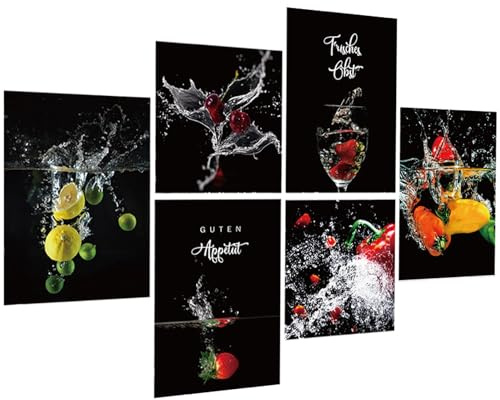 6er Set Wandtattoo Obst - Wandtattoo Küche mit Sprüche Selbstklebend - GUTEN Appetiit- Wandaufkleber Wandbild für Deko Restaurant Küche Flur Wohnzimmer Schlafzimmer Wohnzimmer (O1)