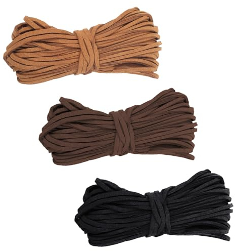 3 Pcs Flat Leather Cord, 11 Yard / 1000 Cm Suede Leather Cord for Jewelry Making Necklace Bracelet Art Crafts Beading (3 Colors)