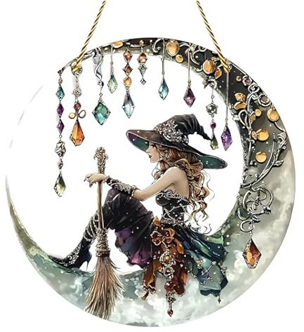 Sun Catchers for Windows Vintage Acrylic Flat Suncatcher Moon & Witch Gothic Ornaments Witch Gifts Sun Catcher (Acrylic Sheet)