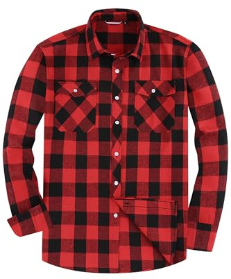 JupiterSecret Mens Flannel Shirt Classic Checked Shirt Mens Casual Button-Down Shirts Long Sleeve for Daily Wear
