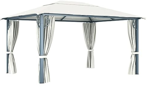 IKAYAA Pérgola de Jardín con Techo y Cortinas, Pérgola de Aluminio, Cenador para Jardín 400 x 300 cm, Paredes Laterales Mosquiteras, para Patio Terraza Exterior Crema