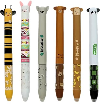 6er-Pack Radierbarer Kugelschreiber, Süße Tier Radierbare Stifte mit Blau und Rosa Mine, EBiene, Panda, Koala, Bär Radierbarern Gelstifte 0,7 mm, Cartoon Erasable Pen für Kinder Studenten Geschenk (B)