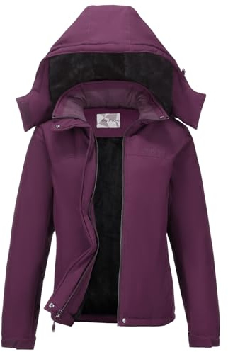 OutPro Giacca da sci da donna invernale cappotto da neve in pile caldo da montagna impermeabile giacca da donna per snowboard, Lilla, L