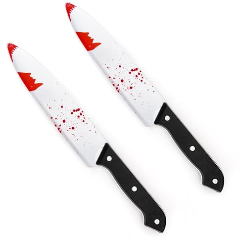 Augesak 2 Pcs Accessorio Halloween Coltello Finto con Sangue, Scream Coltello Halloween, Coltelli Finto Ghostface, Coltelli di Plastica con Sangue, Arma Finta, Accessori Scenico