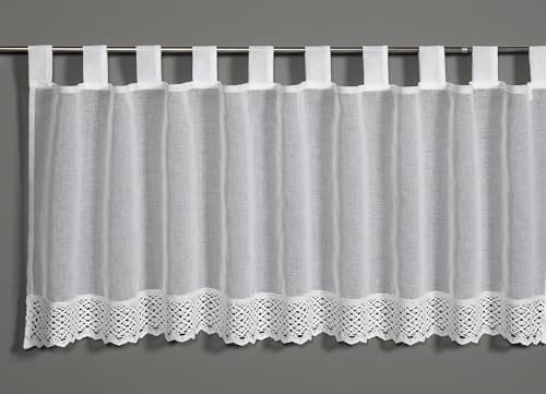 Sehlbach Bistrogardine Naturoptik mit Häkelsaum, Weiß, 140 x 48 cm Bistrogardine, Naturoptik, Häkelspitze, Blickdicht, Lichtdurchlässig, Öko-Tex Zertifiziert, Einfache Dekoration