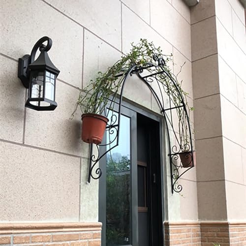 Arche de jardin en métal blanc – Arche murale avec 2 anneaux de pot de fleurs pour plantes grimpantes, roses et vignes – Idéal pour la décoration de fenêtres et de portes